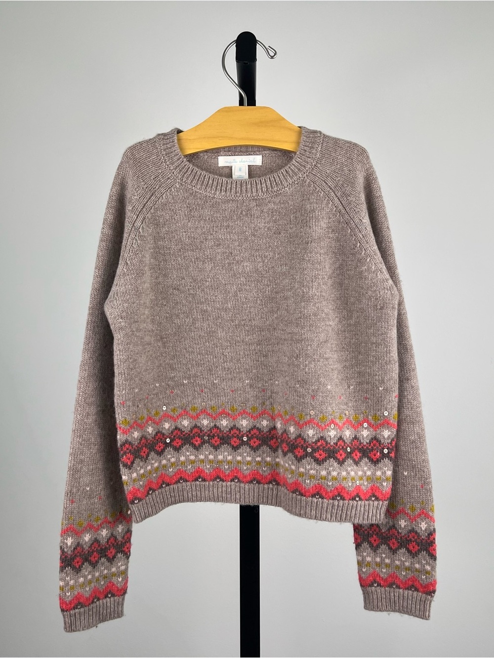 Marie Chantal Girls Isle Knit Wool Cashmere Sweater, Taupe Brown, 8Y